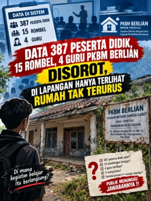 DATA 387 PESERTA DIDIK, 15 ROMBEL, 4 GURU PKBM BERLIAN DISOROT, DI LAPANGAN HANYA TERLIHAT RUMAH TAK TERURUS