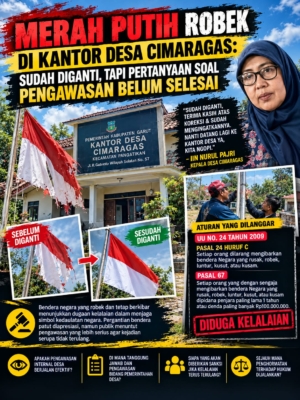 MERAH PUTIH ROBEK DI KANTOR DESA CIMARAGAS SUDAH DIGANTI, TAPI PERTANYAAN SOAL PENGAWASAN BELUM SELESAI