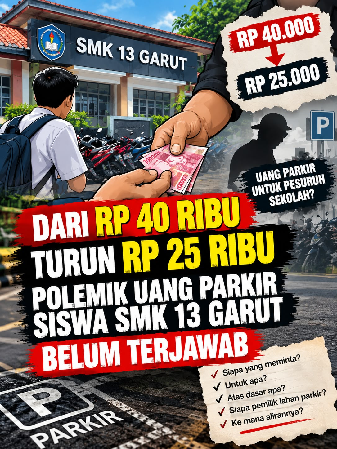 DARI RP 40 RIBU TURUN RP 25 RIBU POLEMIK UANG PARKIR SISWA SMK 13 GARUT BELUM TERJAWAB