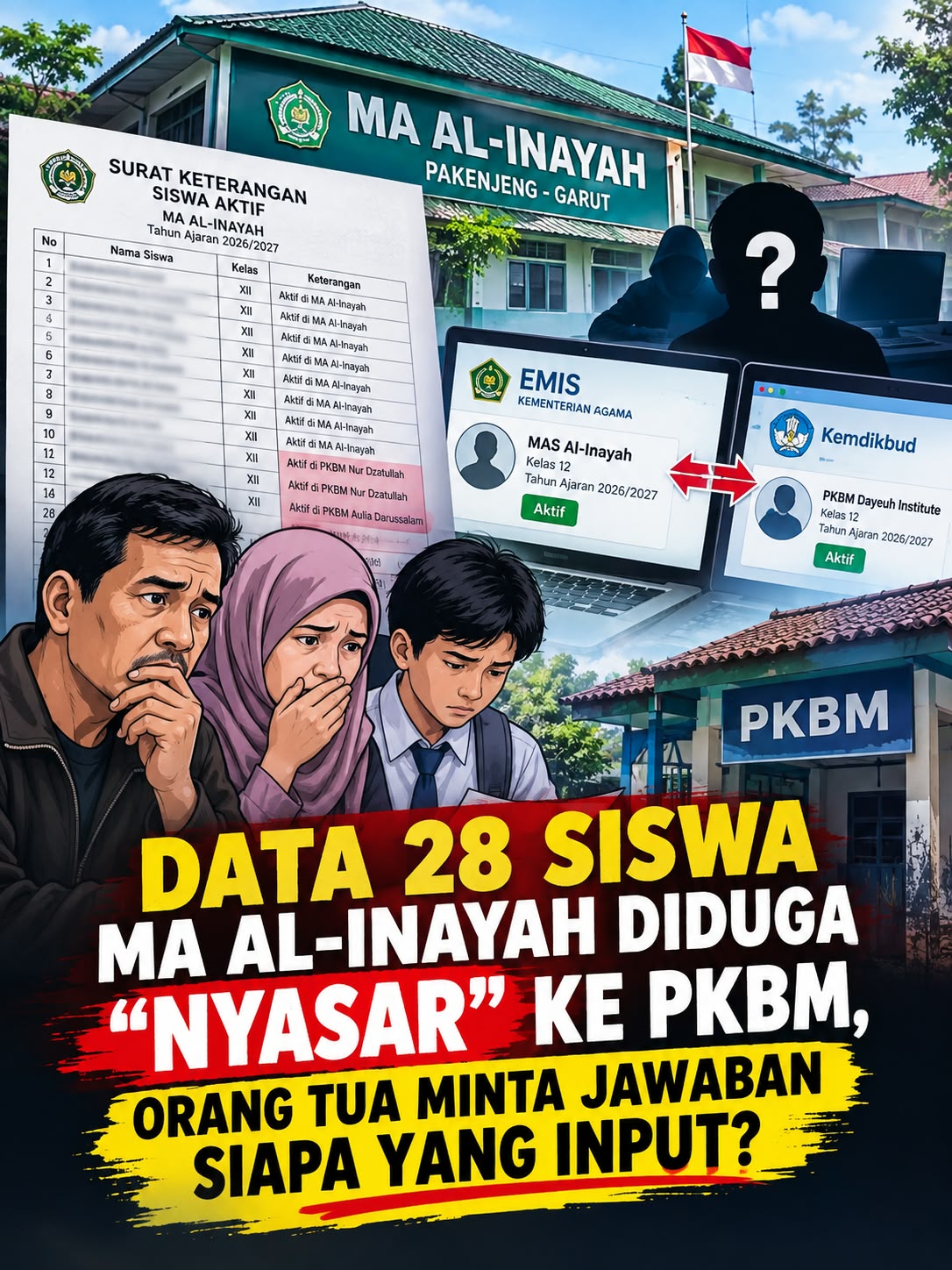DATA 28 SISWA MA AL-INAYAH DIDUGA “NYASAR” KE PKBM, ORANG TUA MINTA JAWABAN SIAPA YANG INPUT?