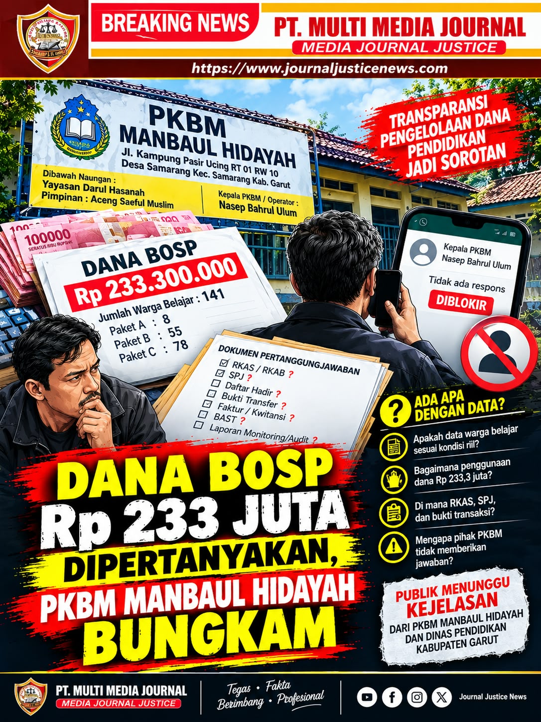 DANA BOSP Rp 233 JUTA DIPERTANYAKAN, PKBM MANBAUL HIDAYAH BUNGKAM
