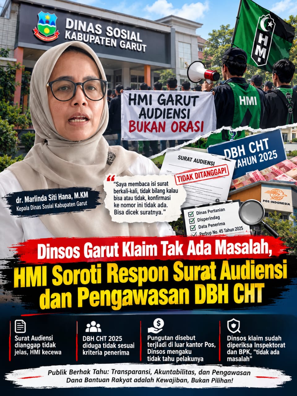 Dinsos Garut Klaim Tak Ada Masalah, HMI Soroti Respons Surat Audensi dan Pengawasan BLT DBHCHT