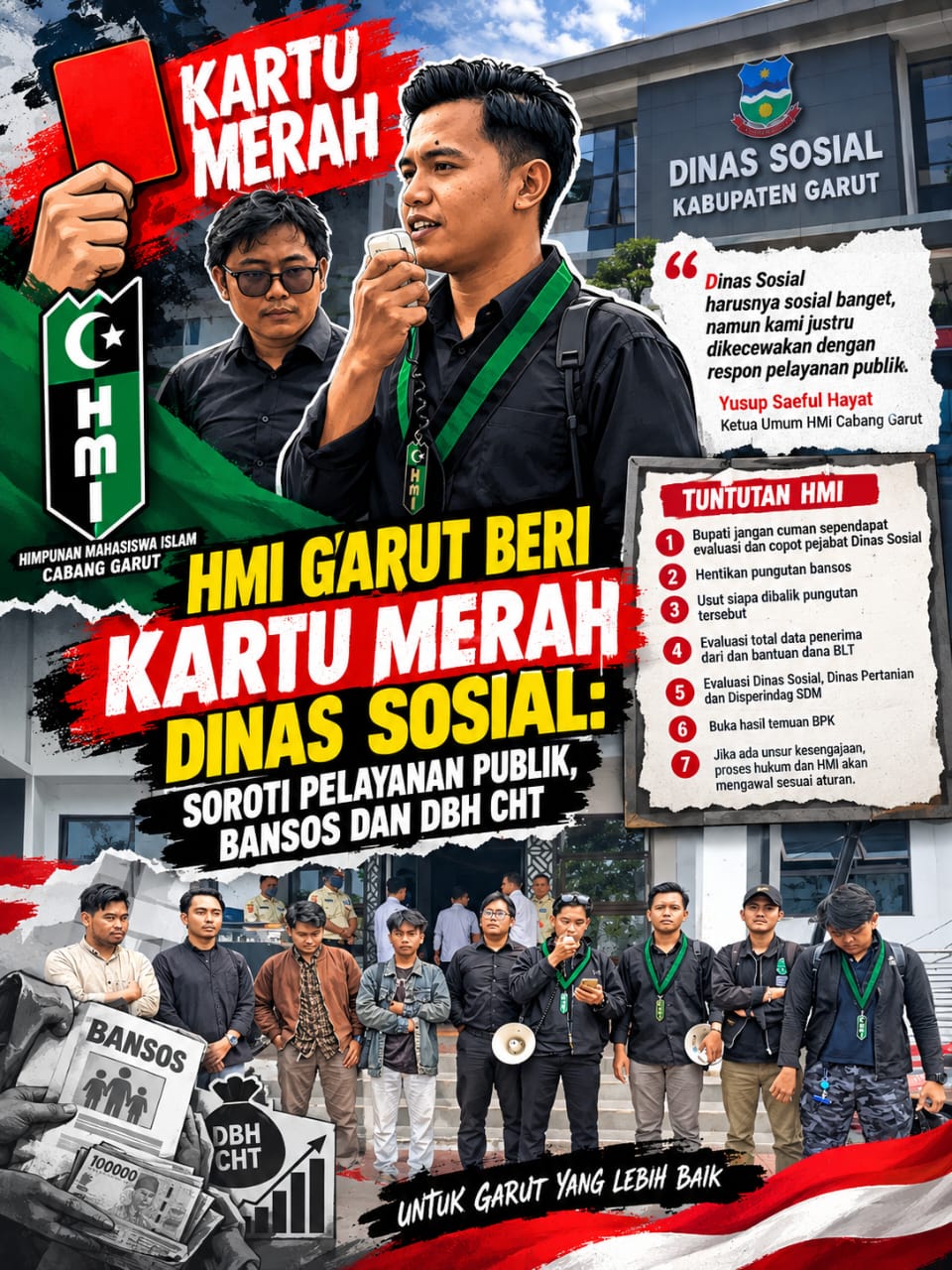 HMI Garut Beri Kartu Merah Dinas Sosial Soroti Pelayanan Publik, Bansos dan BLT DBHCHT