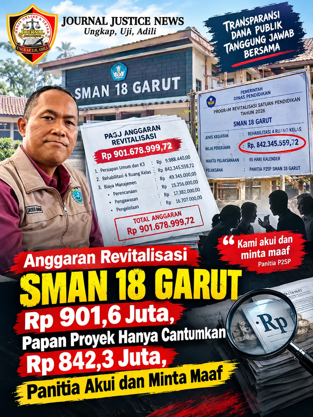 Anggaran Revitalisasi SMAN 18 Garut Rp 901,6 Juta, Papan Proyek Hanya Cantumkan Rp 842,3 Juta, Panitia Akui dan Minta Maaf