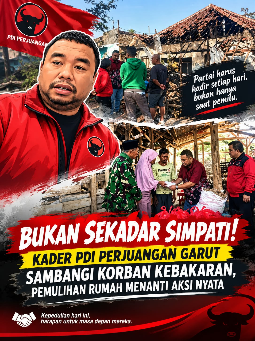 Bukan Sekadar Simpati! Kader PDI Perjuangan Garut Sambangi Korban Kebakaran, Pemulihan Rumah Menanti Aksi Nyata